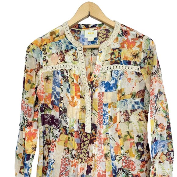 Maeve Anthropologie Pintuck Abella Top Womens 0 Fall Floral Multicolor Fairy - Picture 3 of 11